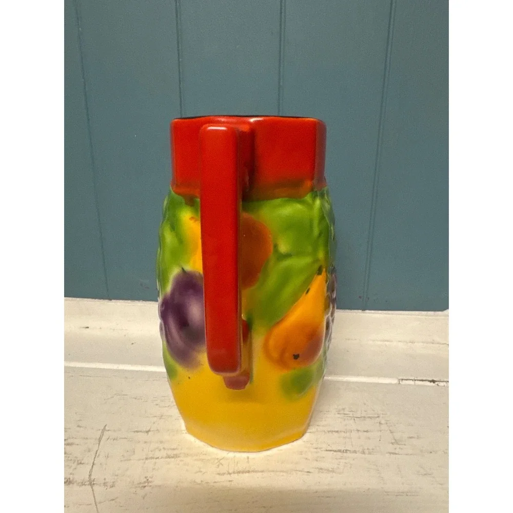 Ditmar Urbach Czechoslovakia Fruit Pitcher Vintage Ceramic Bern Red Yellow Grape